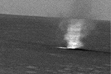 A martian dust devil captured in an image by the MER Spirit rover around March 10, 2005.