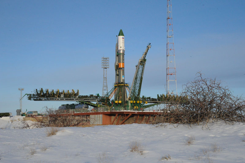 Progress 54 and Soyuz Rocket on Pad