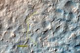 This map shows the route driven and route planned for NASA's Curiosity Mars rover from before reaching "Dingo Gap" -- in upper right -- to the mission's next science waypoint, "Kimberley" (formerly referred to as "KMS-9") -- in lower left.