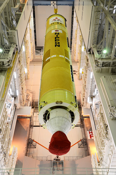 GPM's H-IIA Launch Vehicle No.23, First Stage VOS (Vehicle on Stand)
