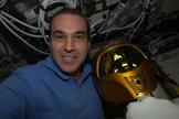 NASA astronaut Rick Mastracchio posted this selfie snapshot of himself and NASA's Robonaut 2 robot on the International Space Station while taking part in the "Live From Space" broadcast on the National Geographic Channel on March 14, 2014.