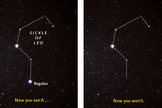 The bright star Regulus will vanish behind the asteroid 163 Erigone for several seconds on the morning of March 20, 2014, for well-placed skywatchers. The star is located in the "sickle" of the constellation Leo, the Lion.
