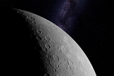 Cliff-like scarps form when the crust of the planet contracts, pushing the crust up and over itself. The scarp Fram Rupes (image center) lies near the divide between the day and night divide, towering almost a mile (1.5 km) high.
