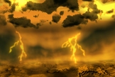 An artist's impression of lightning streaking toward the ultra-hot and utterly desiccated surface of Venus. The planet, Earth-like in mass and size, likely lost its primordial water through a runaway greenhouse effect.