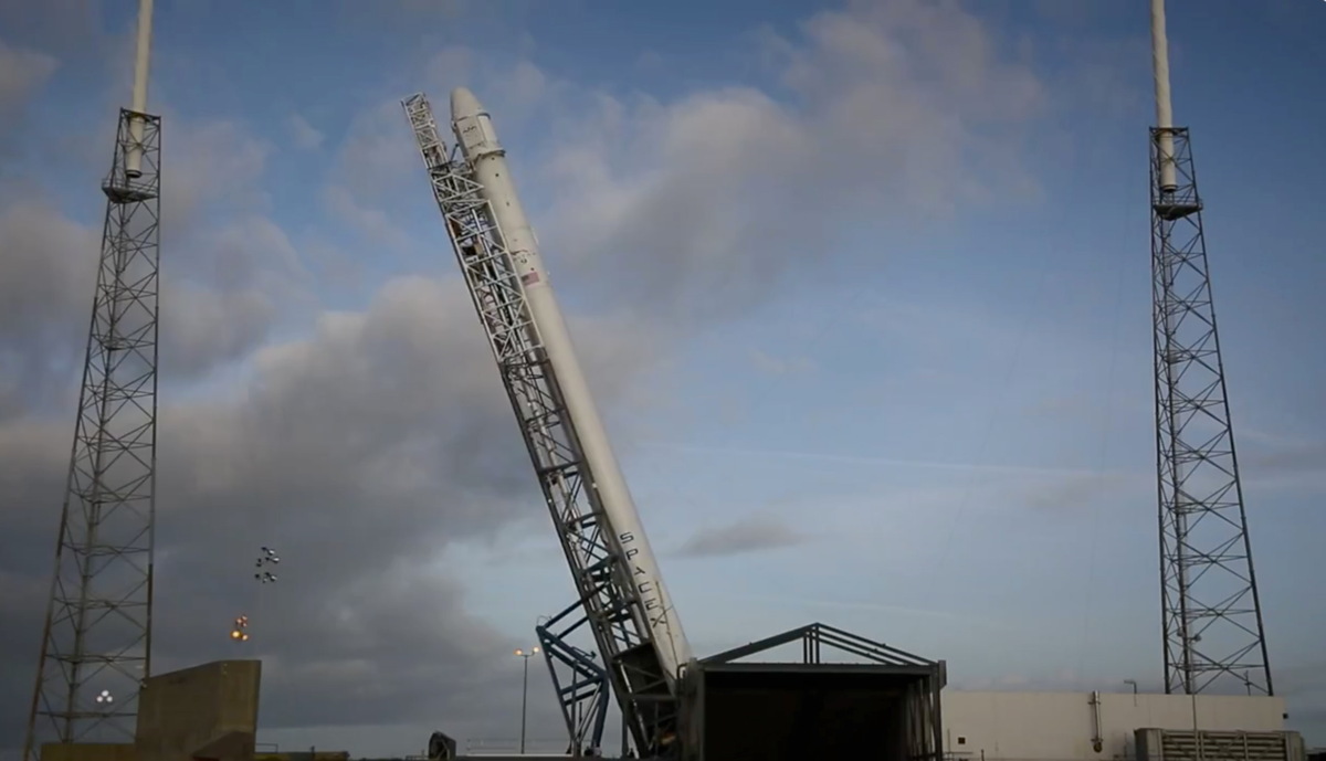 SpaceX Falcon 9 Rocket Raising to Vertical