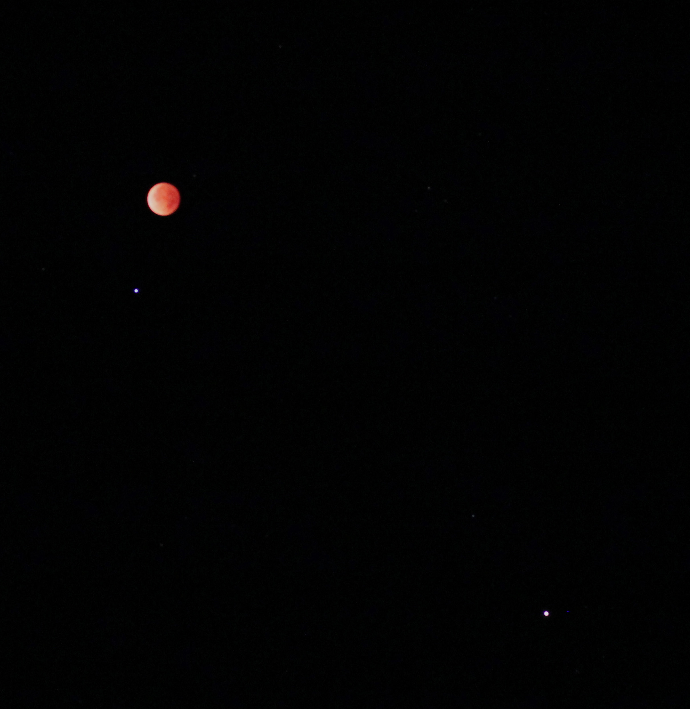 Total Lunar Eclipse, Mars and Spica by Victor Rogus