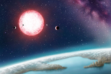 This artist illustration shows what it might be like to stand on the surface of the planet Kepler-186f, the first-ever Earth-size planet to be found in the habitable zone of its star.