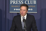 SpaceX founder and CEO Elon Musk discusses plans for reusable rocket technology during a press conference at the National Press Club in Washington, D.C. on April 25, 2014.
