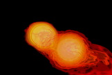 Two neutron stars collide in a new video produced by NASA.