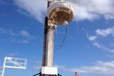 In this picture, NASA’s saucer-shaped experimental flight vehicle is prepared for a Range Compatibility Test at the US Navy’s Pacific Missile Range Facility in Kaua‘i, Hawaii. During the exercise, which occurred on April 23, 2014, all the radio frequencies interfaces between the vehicle, its balloon carrier and the missile range were checked.