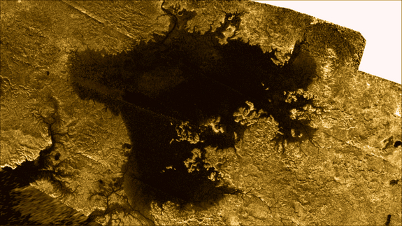 Scientists may have spotted waves in the seas of Saturn's moon Titan, as depicted in this image.