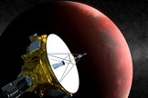 An artist's image of the New Horizons spacecraft as it approaches Pluto and its moon Charon in July 2015.
