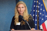 Time Capsule to Mars founder and mission director Emily Briere speaks at the National Press Club on June 23, 2014.