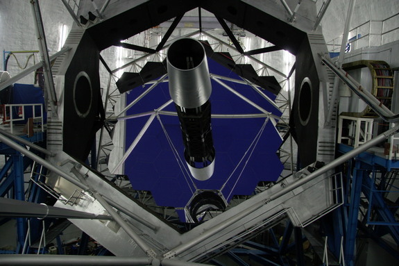 The primary mirror assembly of the 10-meter Keck II telescope is made of 36 parts that can adapt to atmospheric conditions.