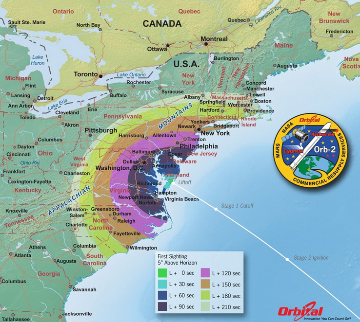 Map of First-Sight Viewing Times of the Orbital-2 Launch