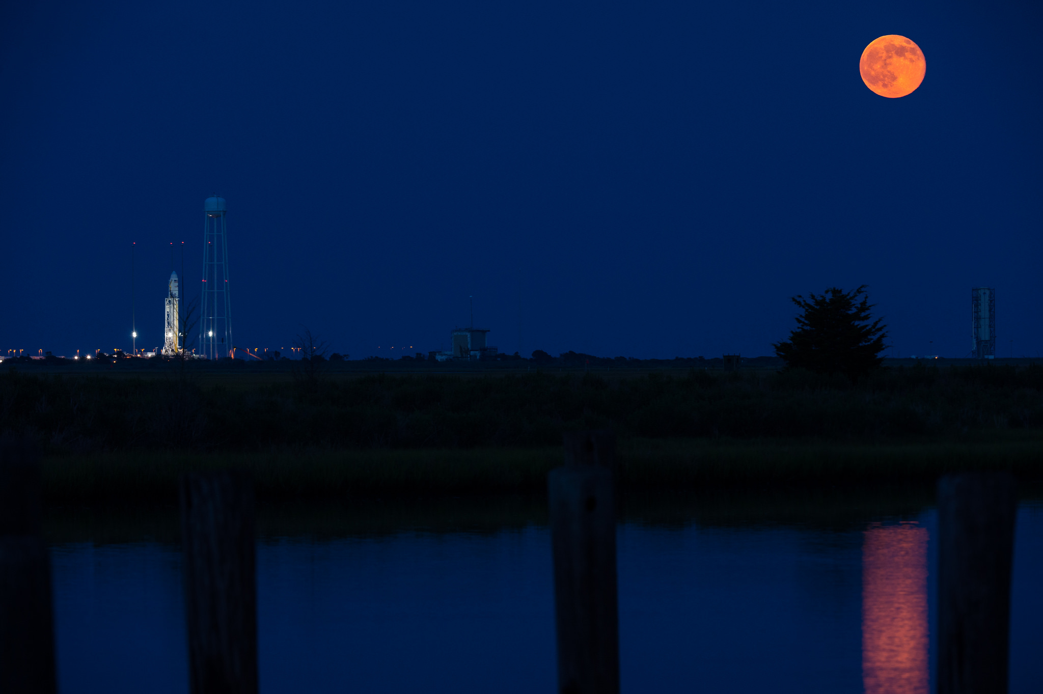 Supermoon and Antares Rocket: July 12, 2014