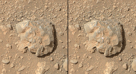 NASA's Curiosity Mars rover used the Mars Hand Lens Imager (MAHLI) camera on its arm to catch the first images of sparks produced by the rover's laser being shot at a rock on Mars.