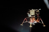 The Apollo 11 lunar module Eagle is seen from the Columbia command module in this photograph by command module pilot Michael Collins on July 20, 1969. Aboard the Eagle, Apollo 11 commander Neil Armstrong and lunar module pilot Buzz Aldrin prepared to land on the surface of the moon for the first time.