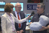 An ESA scientist holds up a 3D model of Comet 67P during a webcast about the Rosetta probe on Aug. 6, 2014. Rosetta will learn more about the shape and composition of the comet.