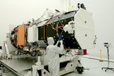 Technician working on the WorldView-3 satellite, which Ball Aerospace built for DigitalGlobe.