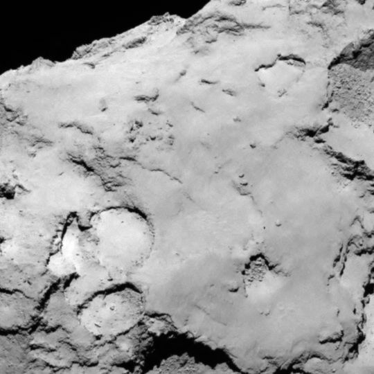 Philae lander candidate site C is located on the larger lobe of the comet. It offers a variety of surface features including some brighter material, depressions, cliffs, hills and smooth plains. Image released Aug. 25, 2014.