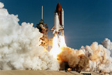Space shuttle Discovery lifts off on its maiden mission, STS-41D, from the Kennedy Space Center, Fla., on Aug. 30, 1984.