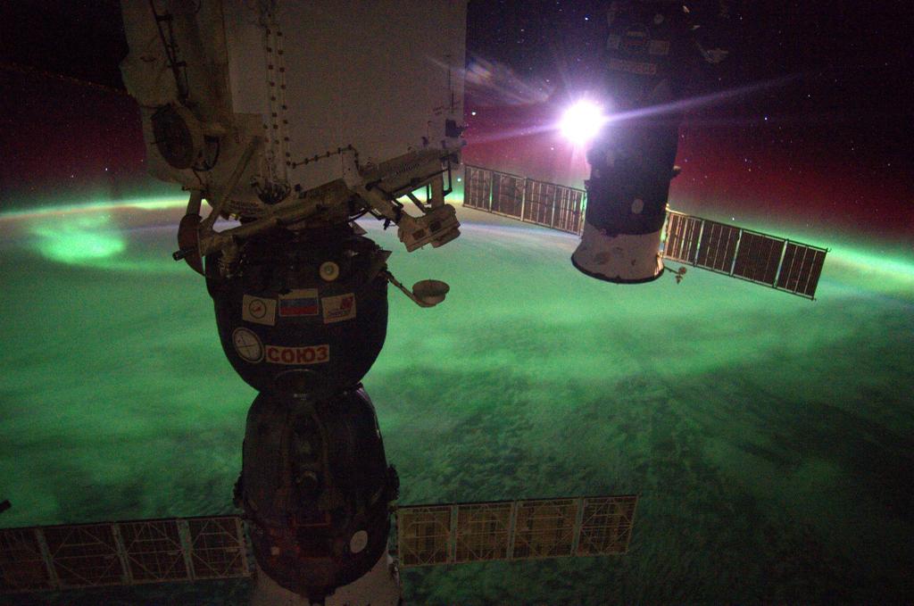International Space Station, the Moon, and Aurora