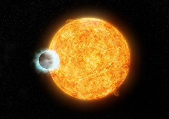 Artist's concept depicting the giant alien planet WASP-18b and its star, which are about 330 light-years away.