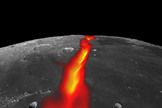 This image of the moon shows a view looking east across the northern edge of Mare Frigoris, on the nearside of the moon, showing how the northern border structure may have looked while volcanically active.