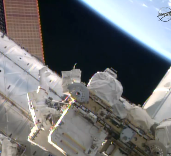 NASA astronaut Reid Wiseman works outside the International Space Station on Oct. 7, 2014.
