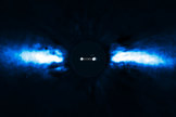 This composite shows the reflected light on the dust disc in the outer part of the surroundings of star Beta Pictoris, with the observations of the planet Beta Pictoris b, obtained in 2003 and autumn 2009 in the center. Image released Oct. 22, 2014.