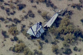 Wreckage from Virgin Galactic's SpaceShipTwo spacecraft is seen after the vehicle crashed on Oct. 31, 2014 during a test flight out of the Mojave Air and Space Port in California.