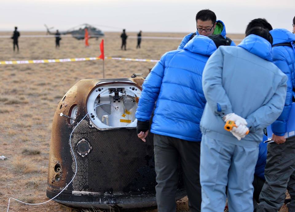 Retrieval Team Inspects China's Lunar Test Capsule