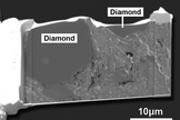 A secondary electron image revealing diamond crystals inside a fragment of a meteorite that fell in Sutter's Mill, California.