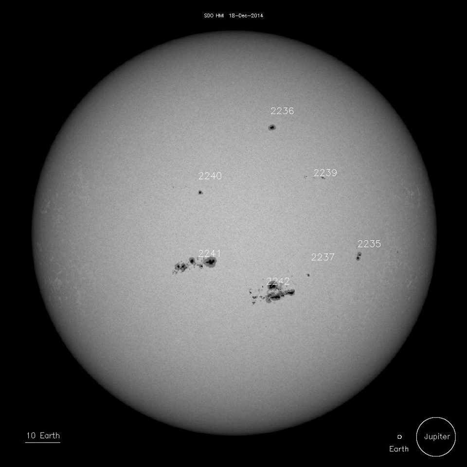 Sunspots on the Sun as of Dec. 18, 2014