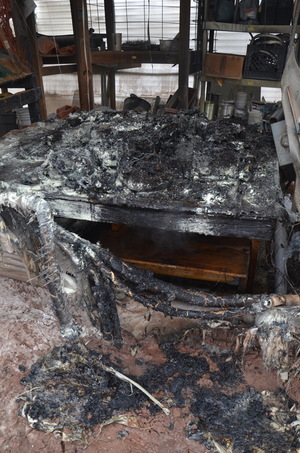 Damage inside the Mars Desert Research Station GreenHab following a fire on Dec. 29, 2014.