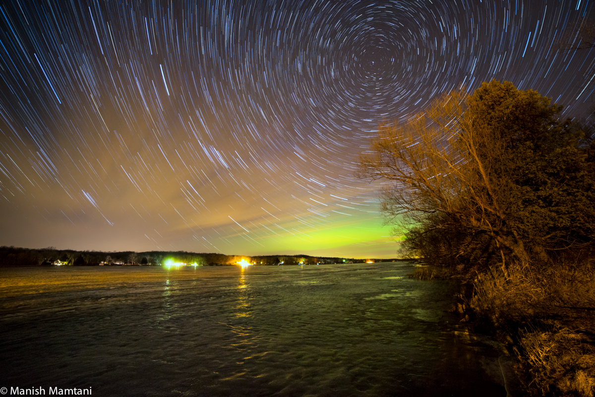 Aurora and Star Trails Over Wisconsin