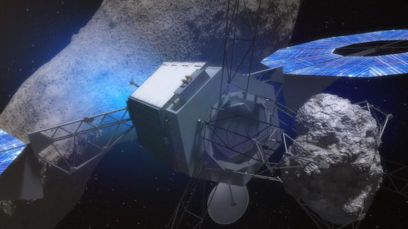 NASA's Asteroid Redirect Mission aims to capture a boulder from a larger asteroid and park it in orbit around the moon by 2025. NASA announced the selection of this scenario, called "Option B," on March 25, 2015.