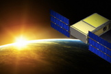 Artist's illustration of NASA's Biosentinel cubesat in deep space.