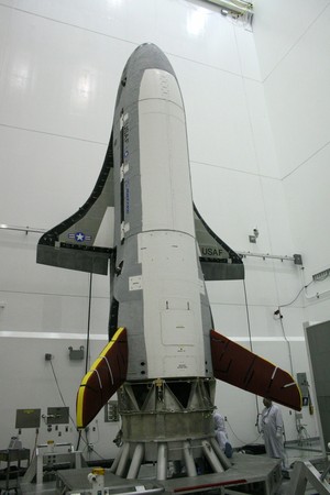 A photo from a previous X-37B mission shows launch processing of a Boeing-built X-37B Orbital Test Vehicle.