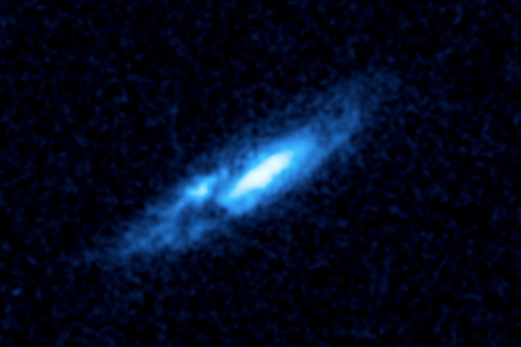 A pancake-shaped disk of gas circles around an extremely bright star nicknamed "Nasty 1," in our Milky Way galaxy.
