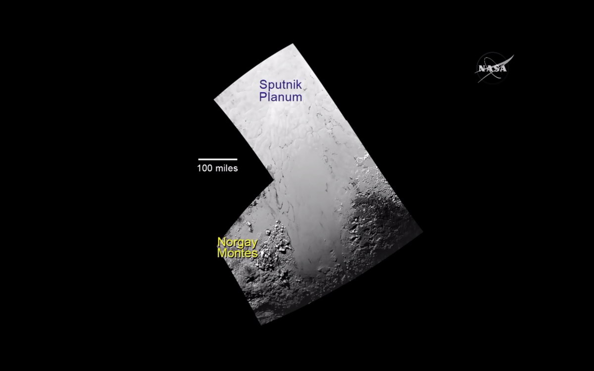 Sputnik Planum and Norgay Montes on Pluto
