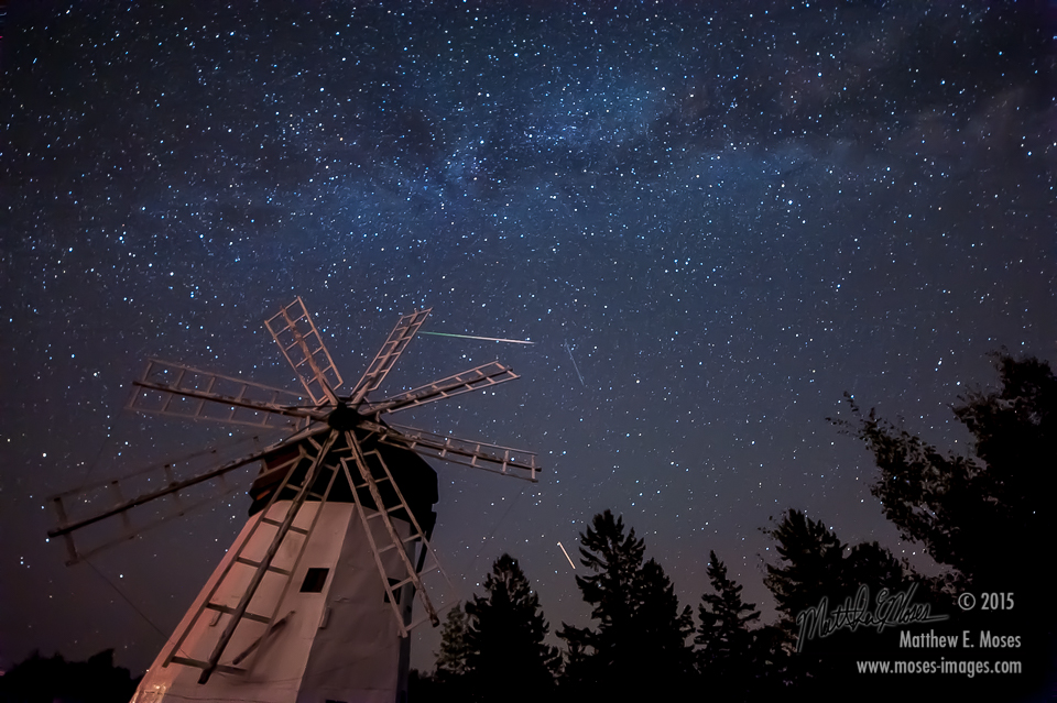 Perseid Meteor, Airplane and Satellite Over Wisconsin