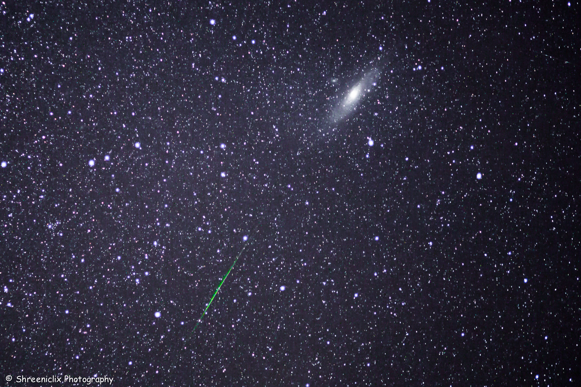 Perseid Meteor and Andromeda Galaxy