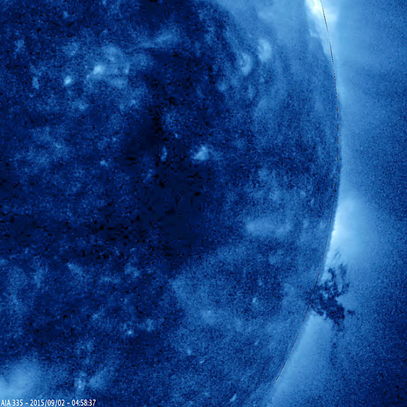 This image from NASA's Solar Dynamics Observatory captures a "tornado" swirling on the sun in early September 2015.