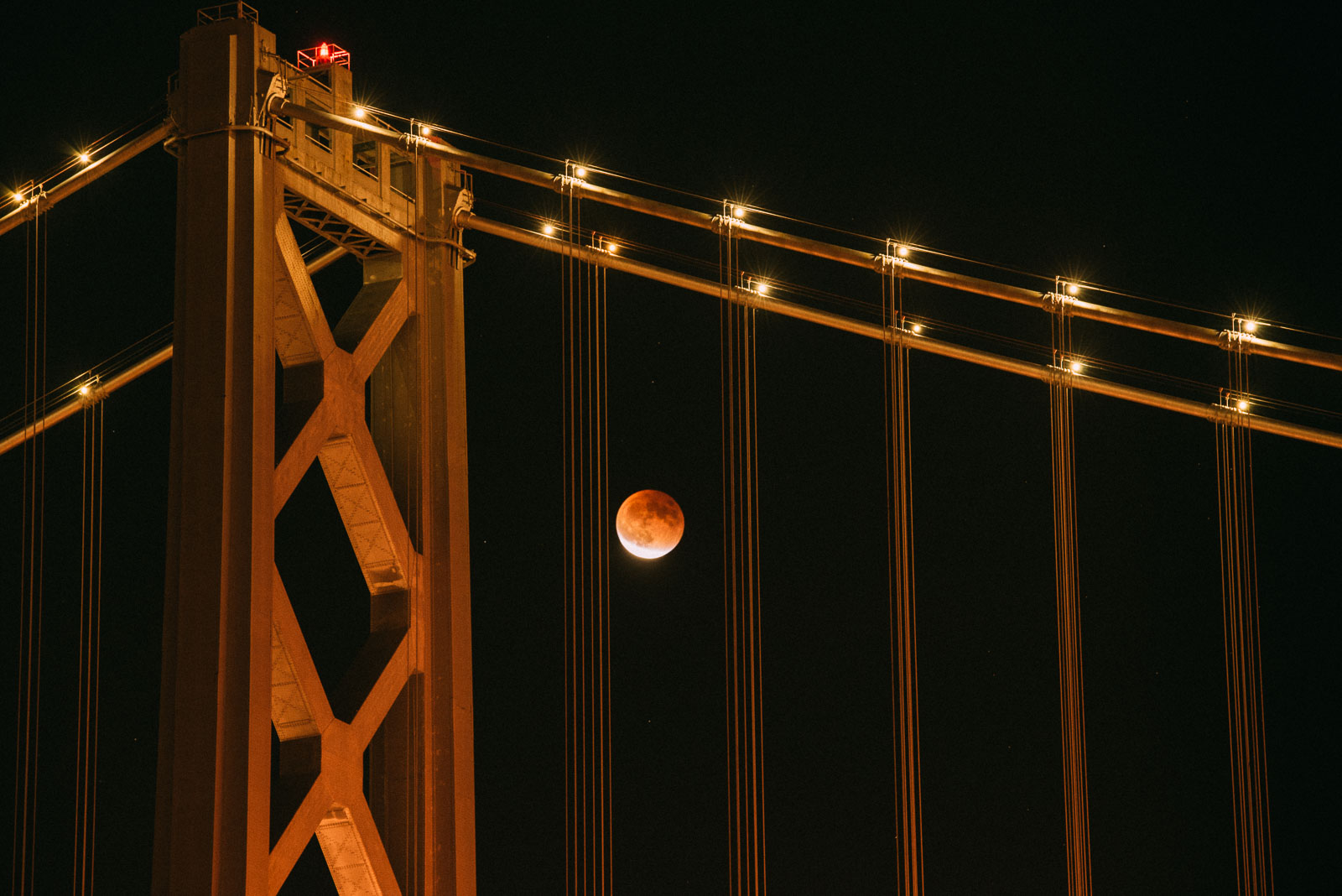 Supermoon Lunar Eclipse from Bay Bridge, California