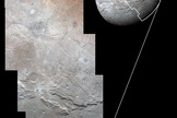 NASA's New Horizons spacecraft used its the Long Range Reconnaissance Imager (LORRI to obtain high-resolution images of Charon on July 14, 2015, which were combined with enhanced color from the Ralph/Multispectral Visual Imaging Camera (MVIC).