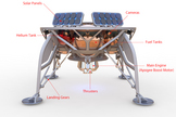 Image detailing the different systems and components of SpaceIL's robotic lunar lander, which weighs 1,100 lbs. (500 kilograms) and measures 5 feet high by 6.6 feet wide (1.5 by 2 meters).