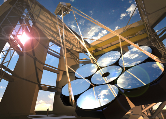 Artist's illustration of the Giant Magellan Telescope (GMT), which will be built atop Las Campanas Peak in Chile. The observatory will likely begin science operations in 2021 or 2022.