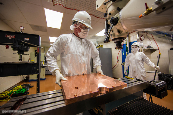 Randy Hughes works in a cleanroom machine shop nearly one mile underground. He machines all the copper parts for the Majorana Demonstrator experiment.